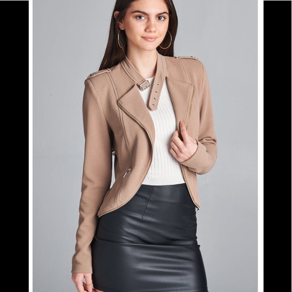 Jackets & Blazers - BRAND NEW Khaki COLORED Long Sleeve Moto Jacket